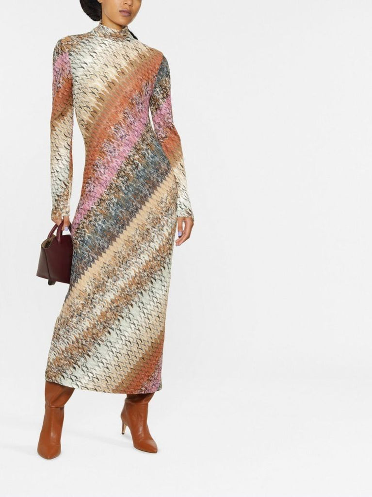 Neutral Diagonal Stripe Knitted Maxi Dress