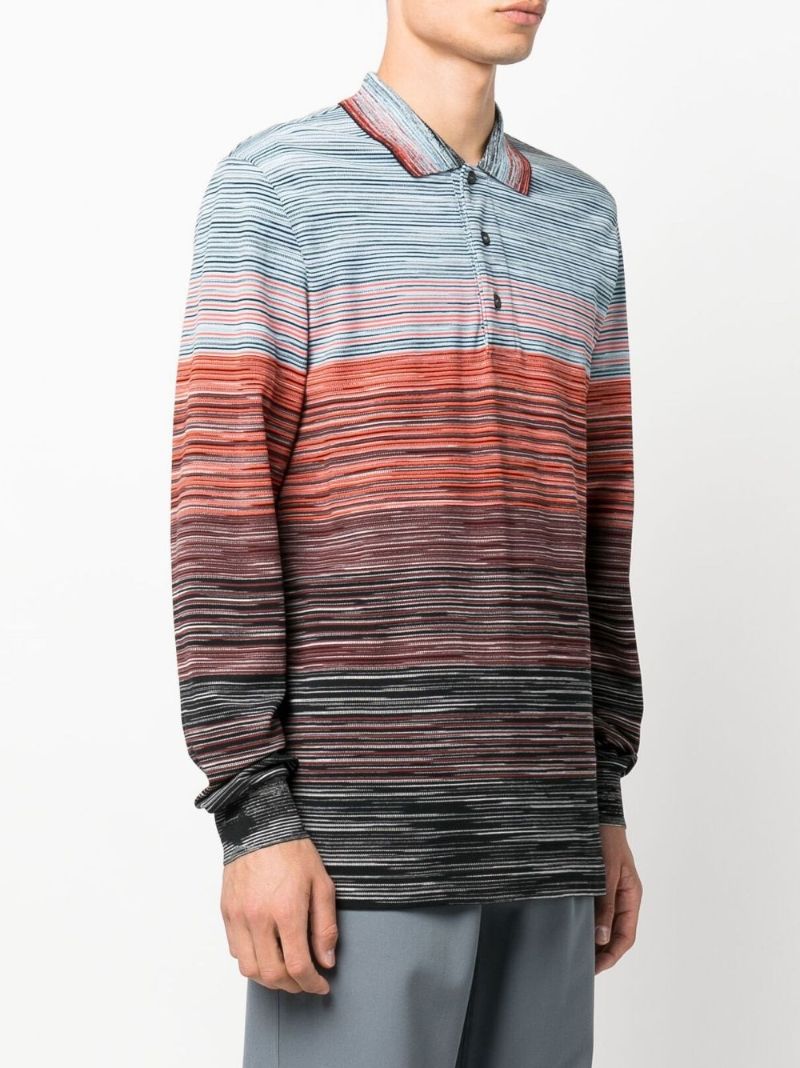 Blue Striped Cotton Polo Shirt
