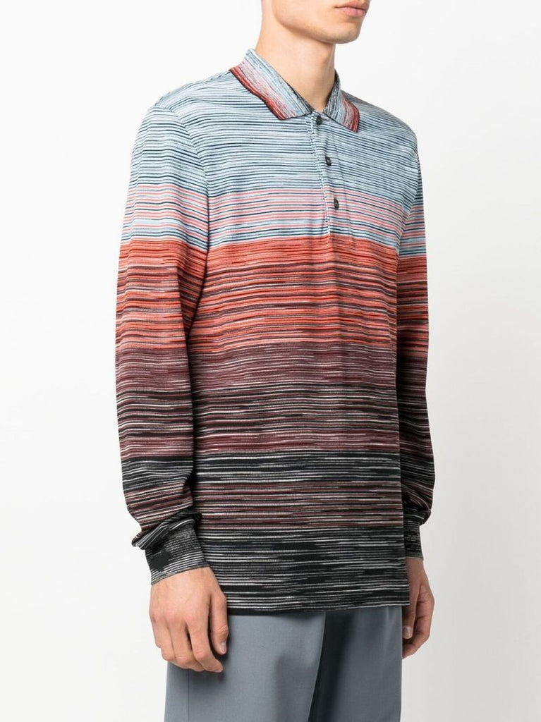 Blue Striped Cotton Polo Shirt