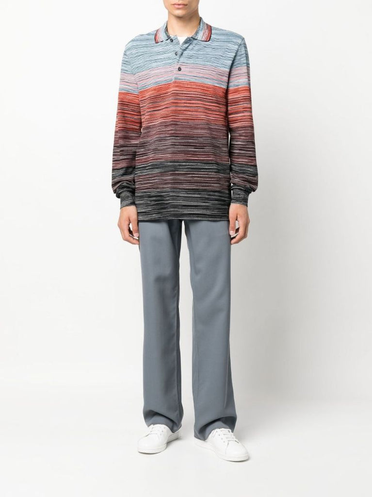 Blue Striped Cotton Polo Shirt