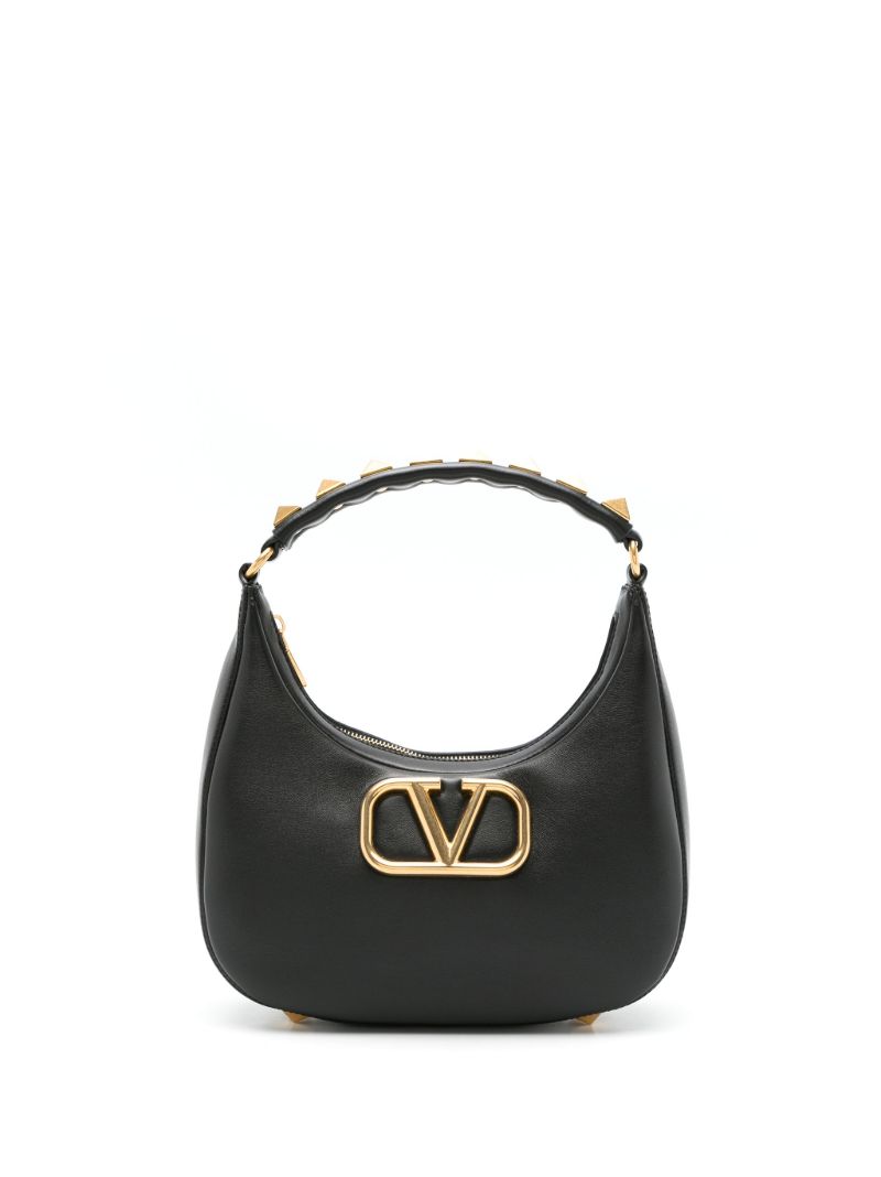 Black Stud Sign Leather Hobo Bag