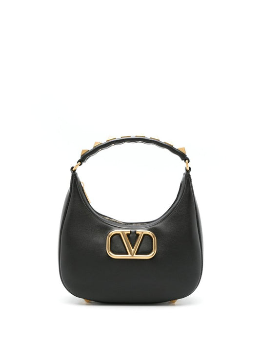 Black Stud Sign Leather Hobo Bag