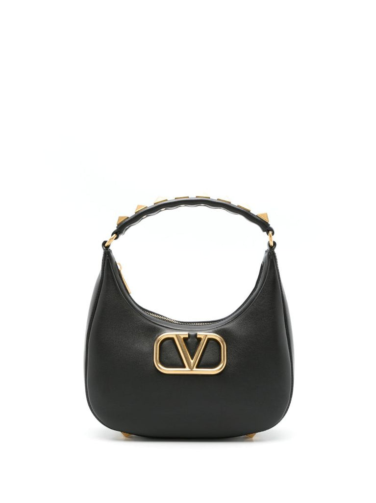Black Stud Sign Leather Hobo Bag