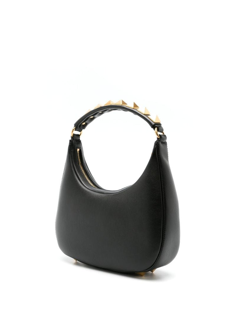 Black Stud Sign Leather Hobo Bag