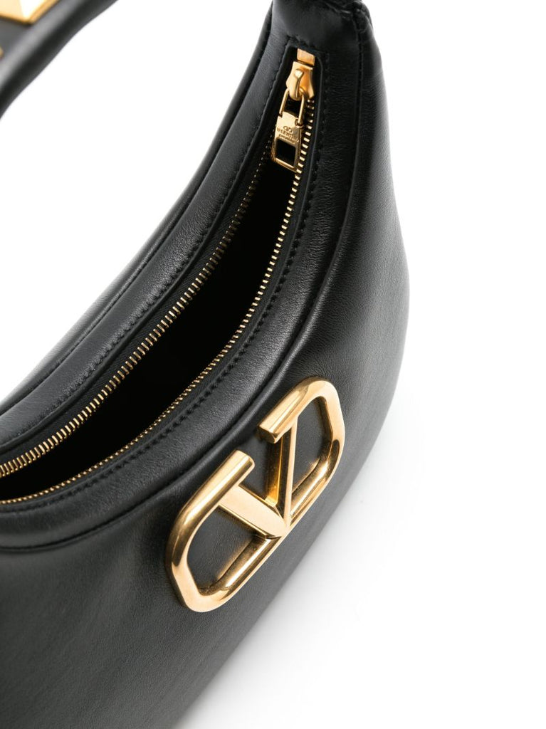 Black Stud Sign Leather Hobo Bag