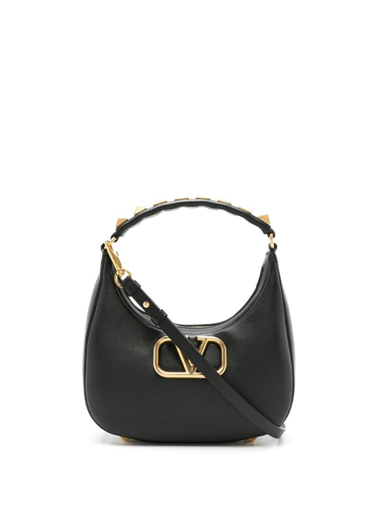 Black Stud Sign Leather Hobo Bag