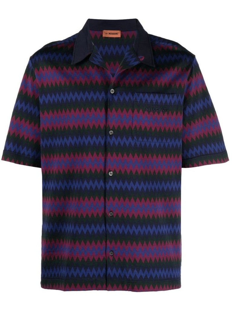 Blue Zigzag Cotton Shirt