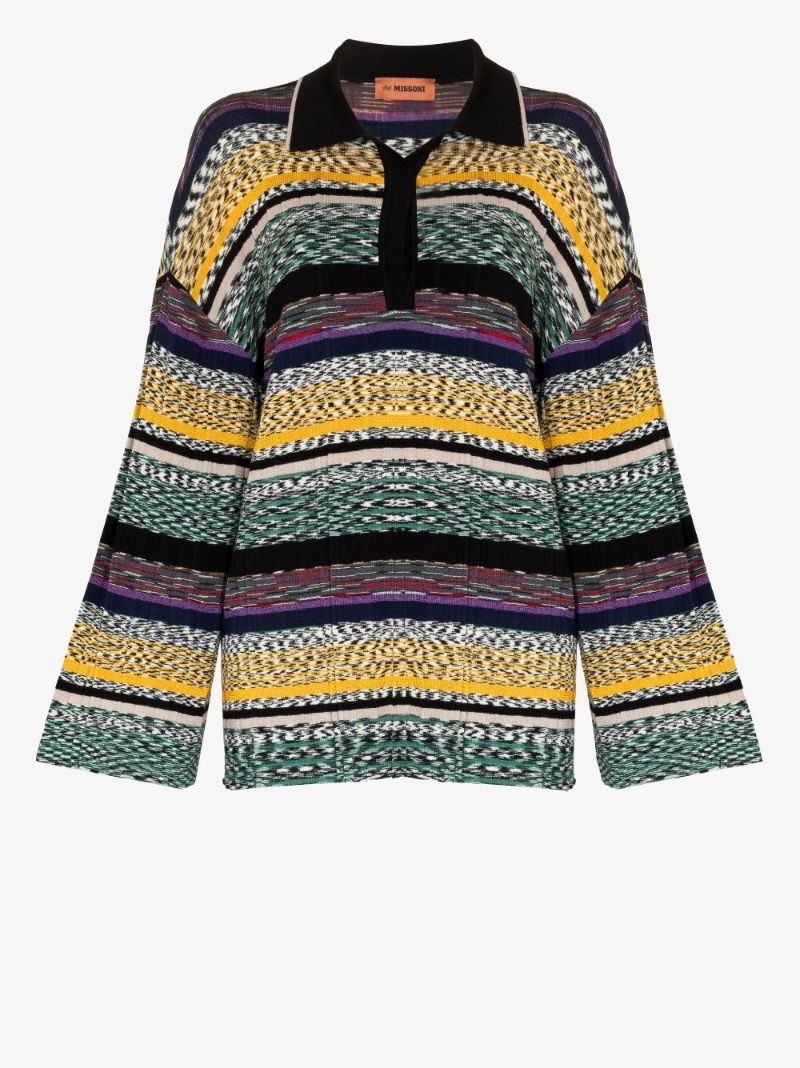 Missoni Striped Multicolor Plisse Polo S
