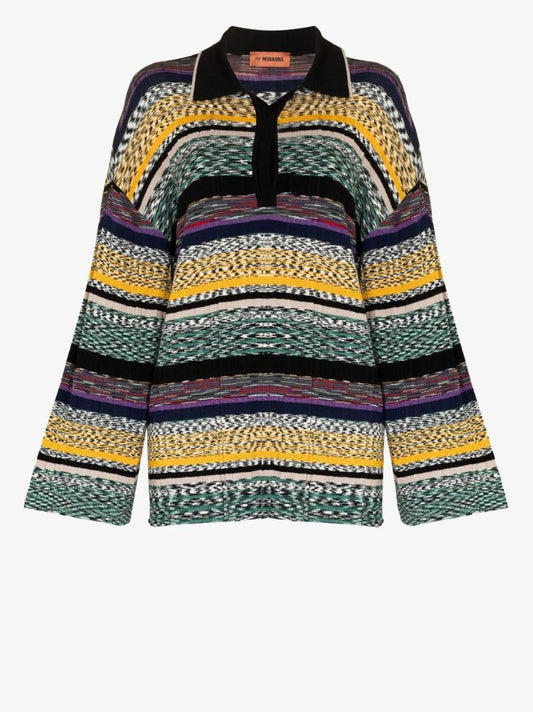 Missoni Striped Multicolor Plisse Polo S