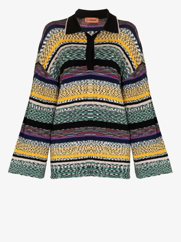 Missoni Striped Multicolor Plisse Polo S