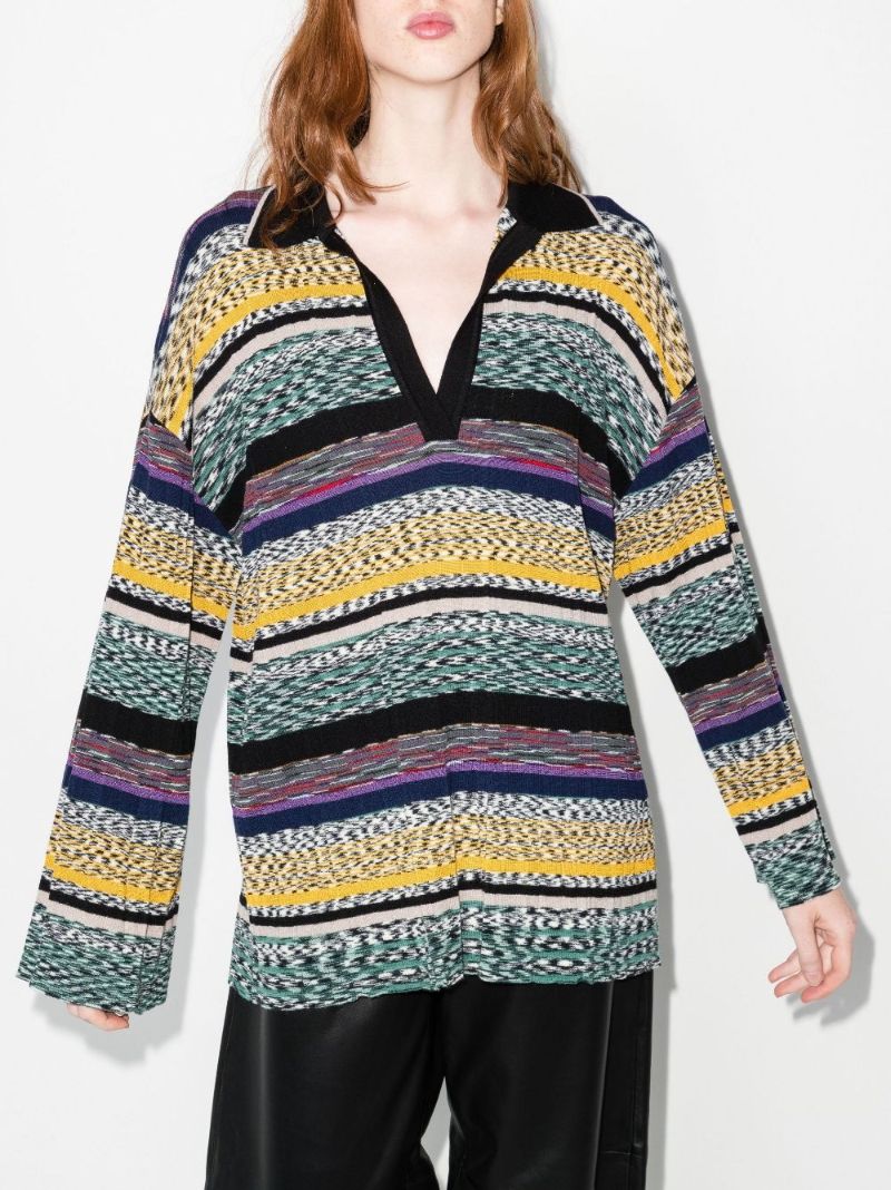 Missoni Striped Multicolor Plisse Polo S