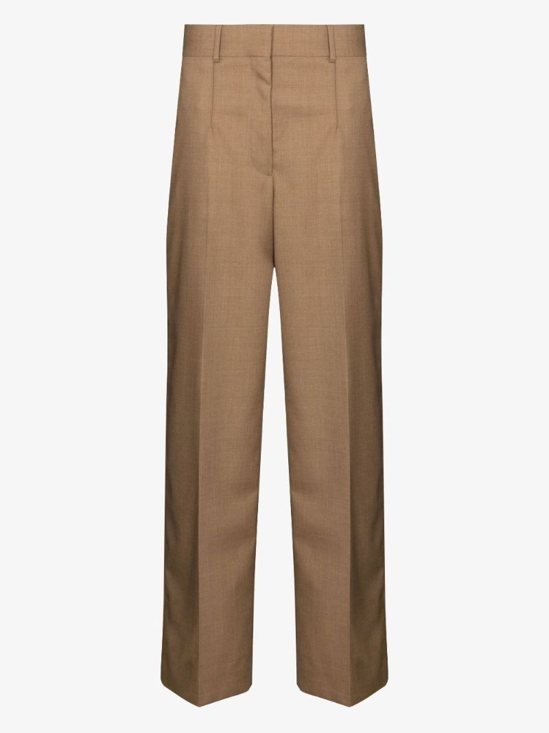Neutral Wide Leg Wool Trousers