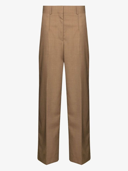 Neutral Wide Leg Wool Trousers