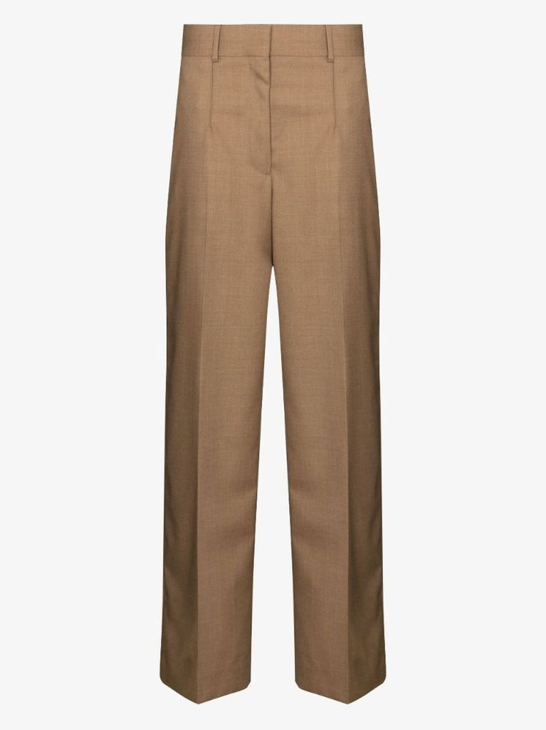 Neutral Wide Leg Wool Trousers