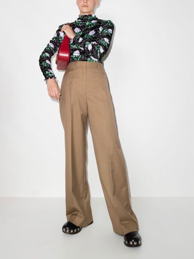 Neutral Wide Leg Wool Trousers