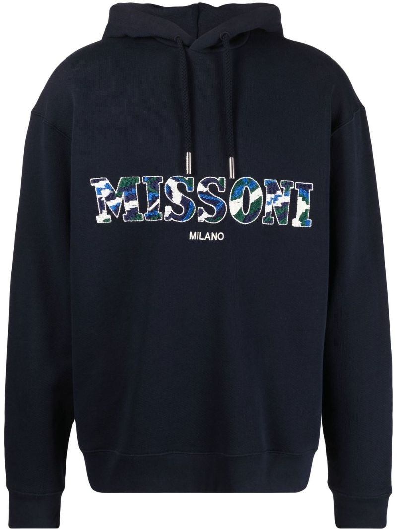 Blue Logo Embroidered Hoodie