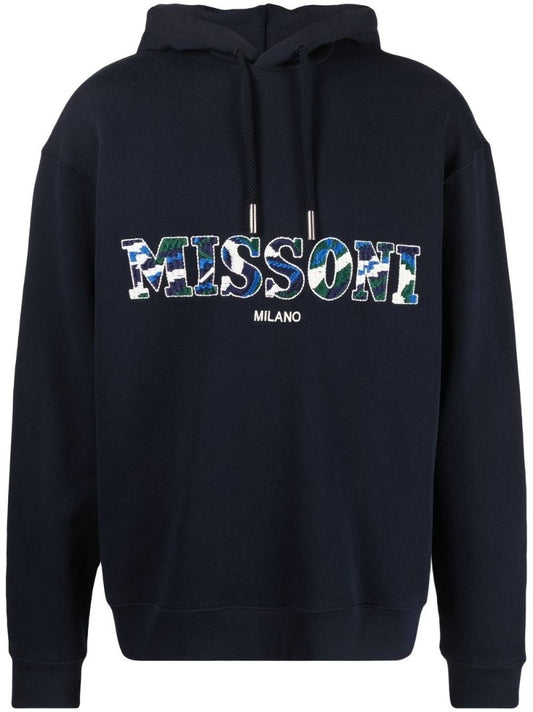 Blue Logo Embroidered Hoodie