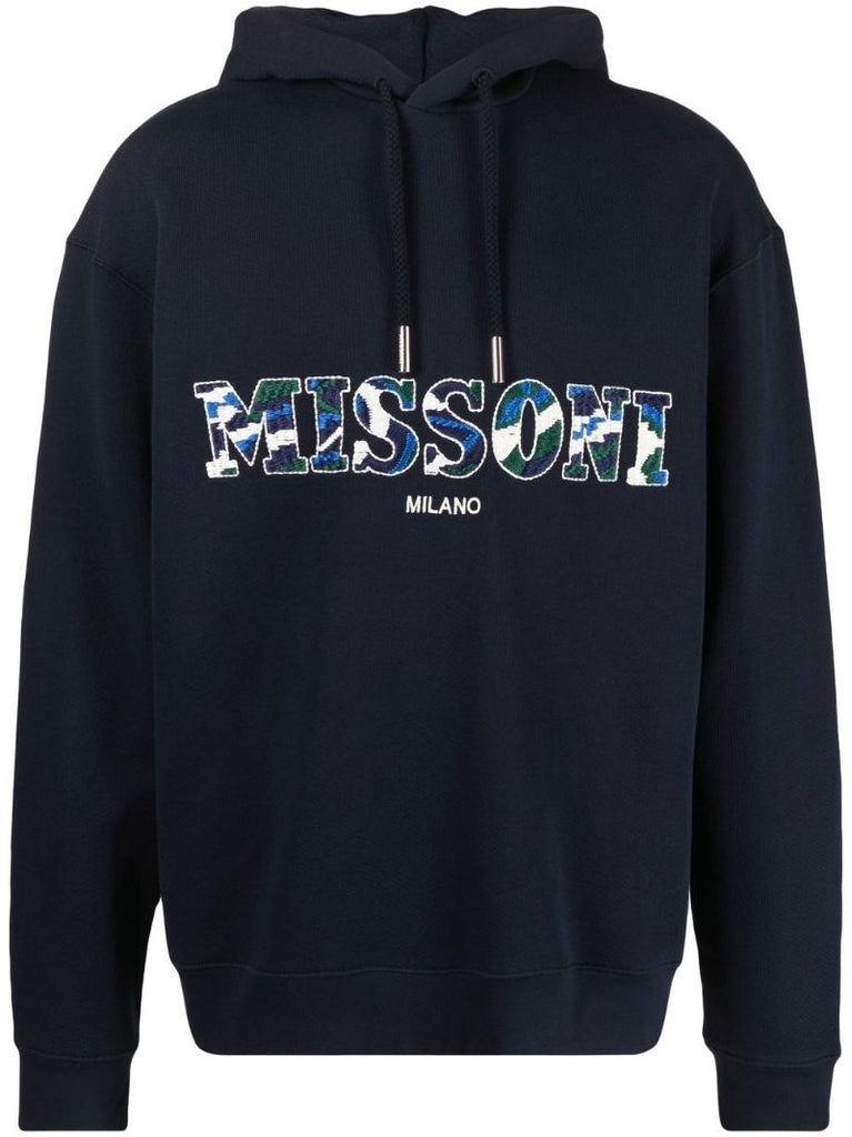 Blue Logo Embroidered Hoodie