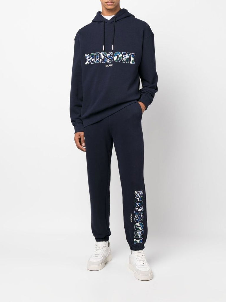 Blue Logo Embroidered Hoodie