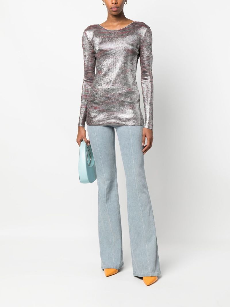 Red Metallic Long Sleeve Top
