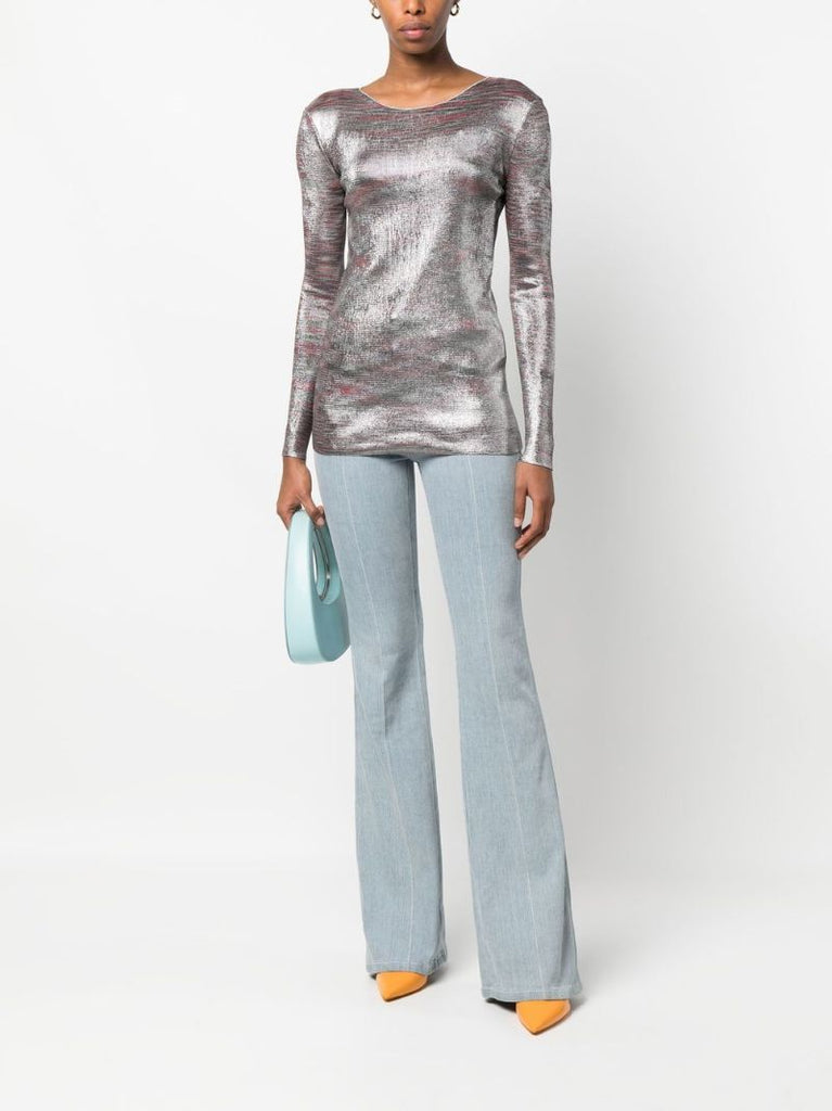 Red Metallic Long Sleeve Top