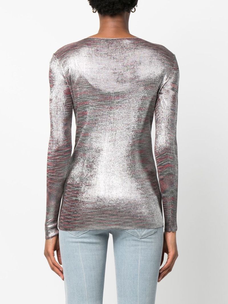 Red Metallic Long Sleeve Top