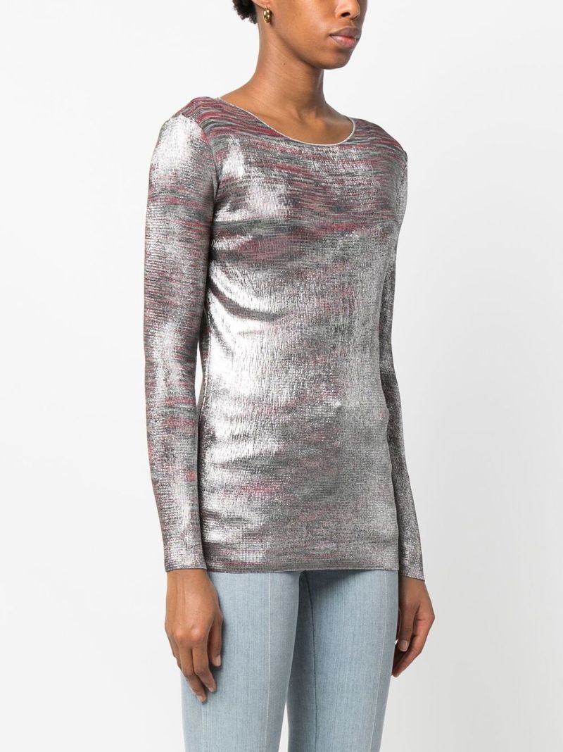 Red Metallic Long Sleeve Top