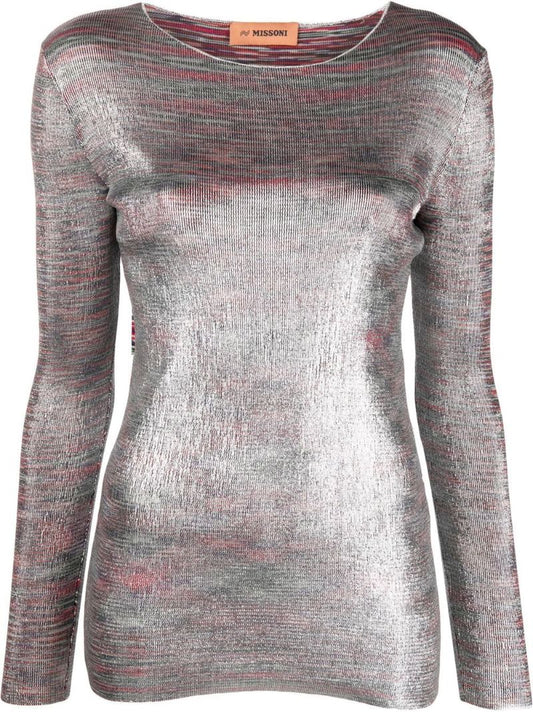 Red Metallic Long Sleeve Top