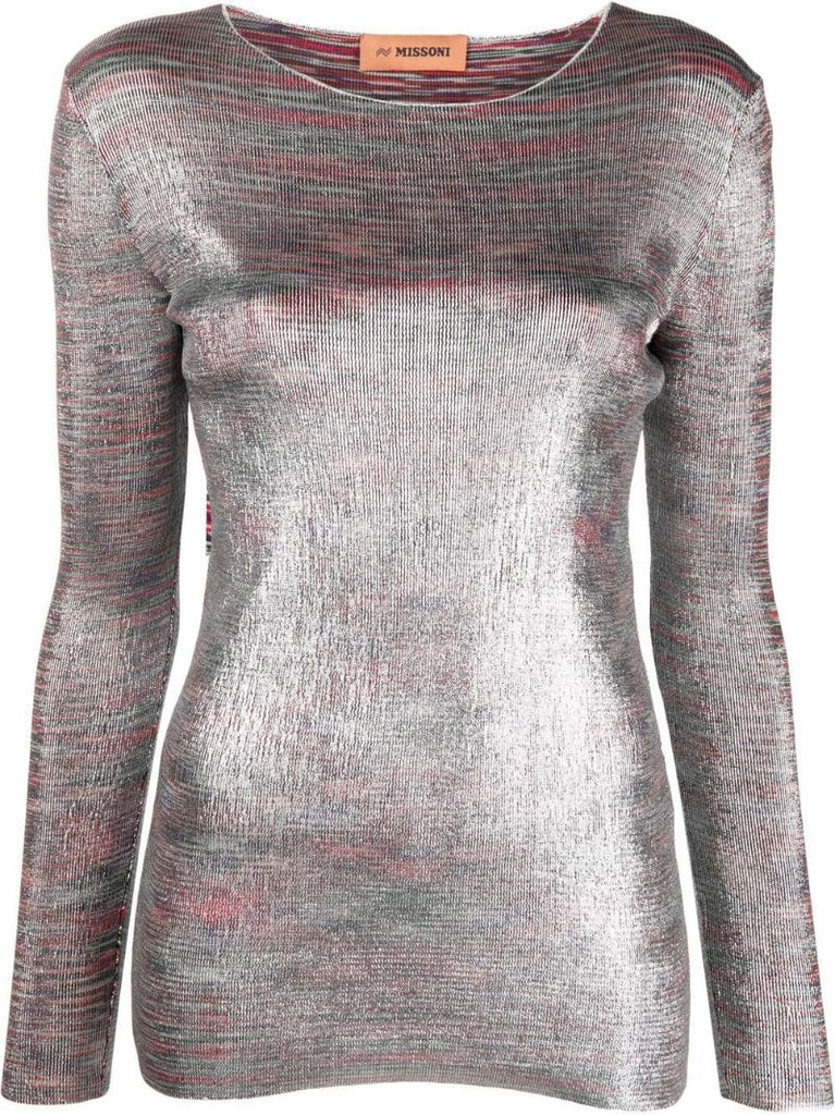 Red Metallic Long Sleeve Top