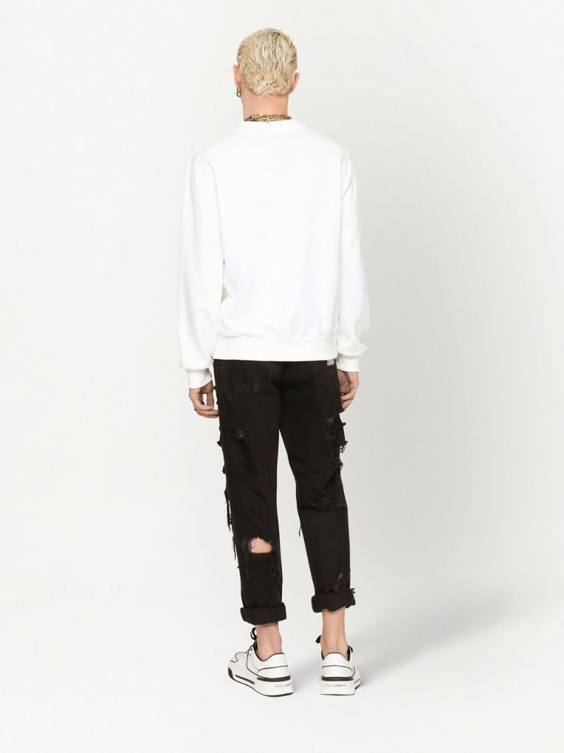 White Logo Embossed Cotton Sweatshirt
