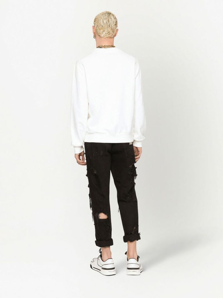 White Logo Embossed Cotton Sweatshirt