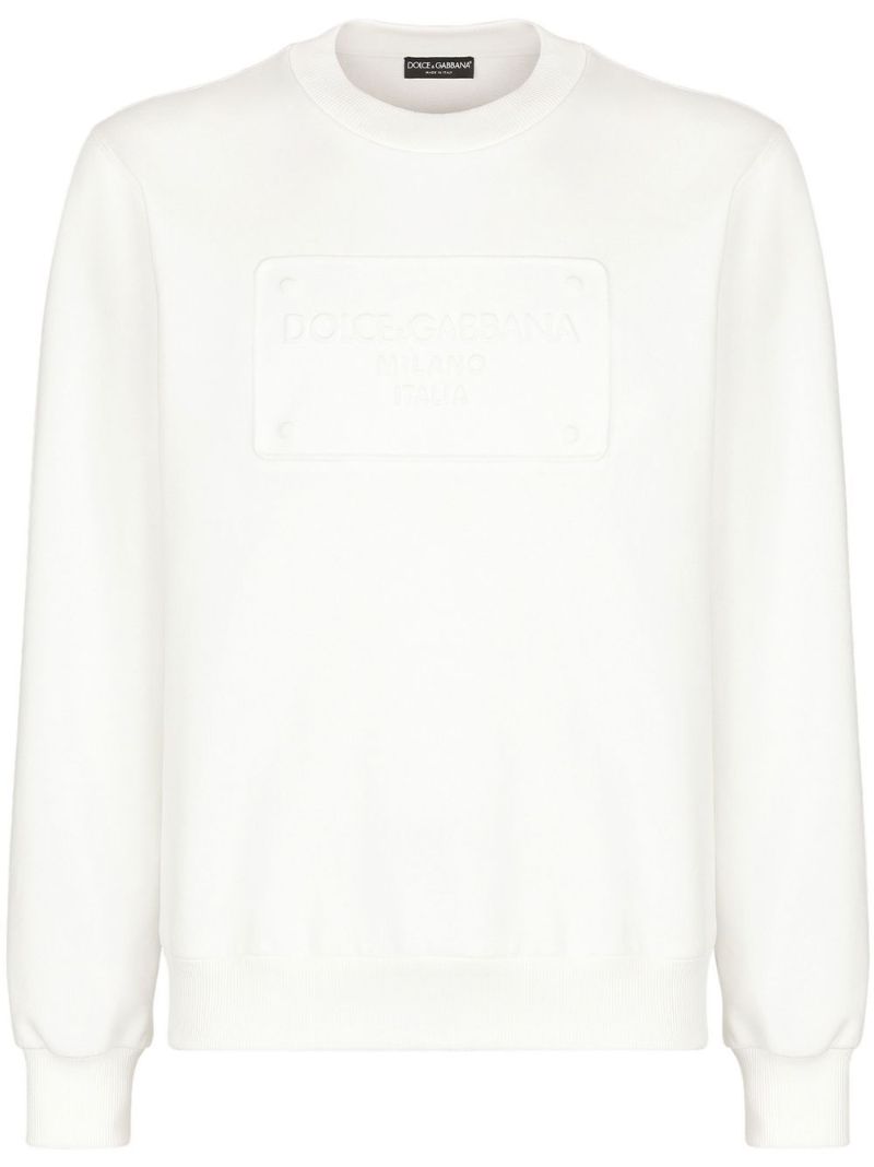 White Logo Embossed Cotton Sweatshirt
