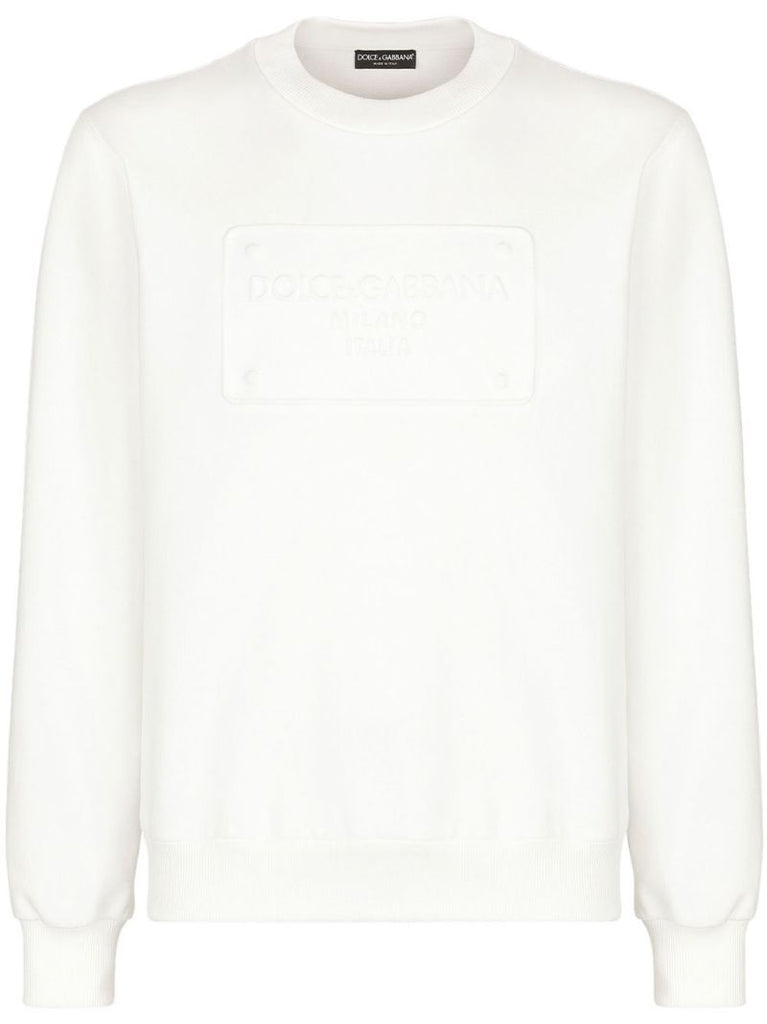 White Logo Embossed Cotton Sweatshirt