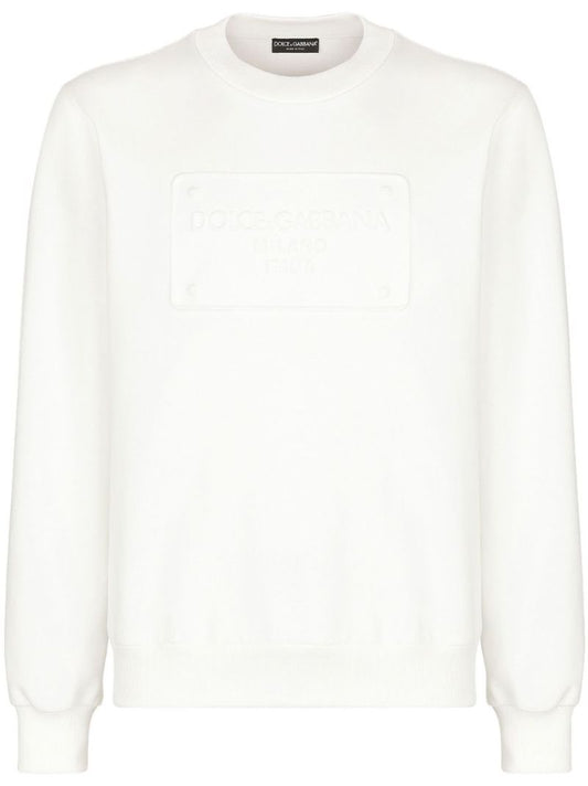 White Logo Embossed Cotton Sweatshirt