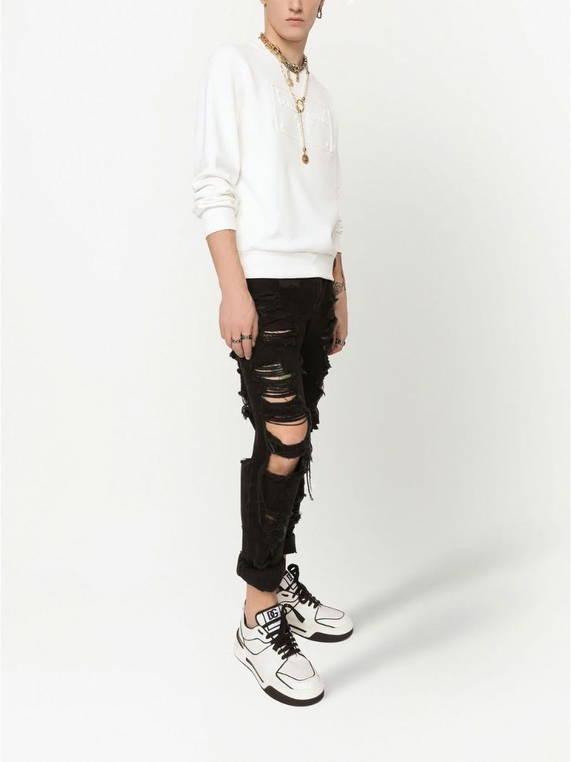 White Logo Embossed Cotton Sweatshirt