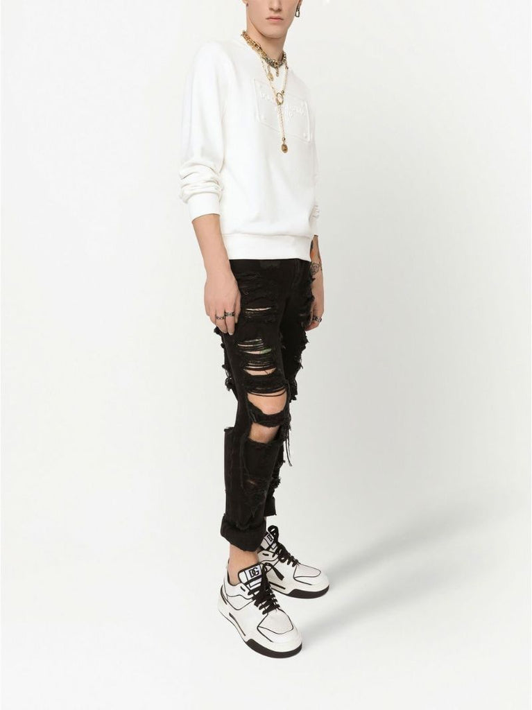 White Logo Embossed Cotton Sweatshirt