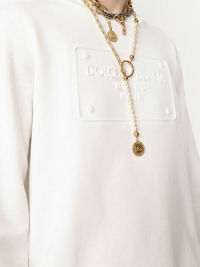 White Logo Embossed Cotton Sweatshirt