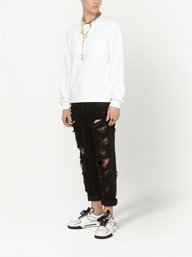 White Logo Embossed Cotton Sweatshirt