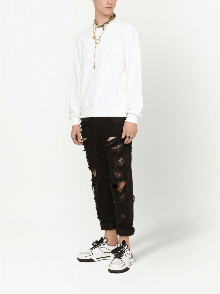 White Logo Embossed Cotton Sweatshirt
