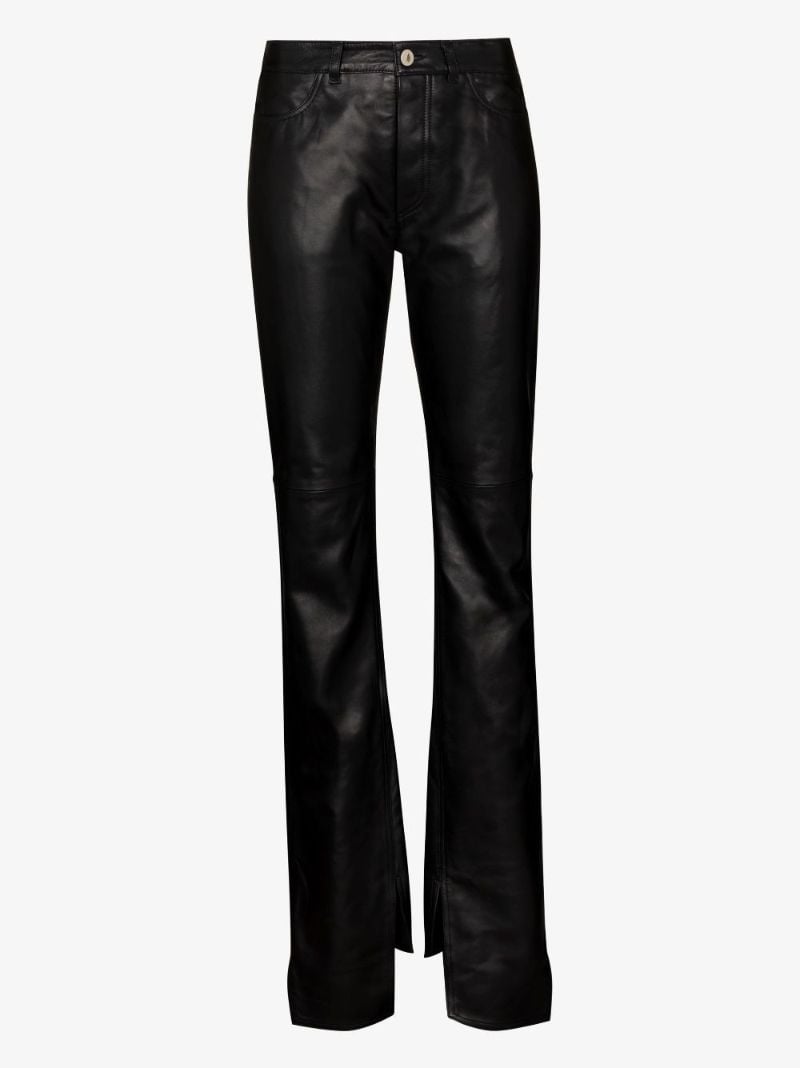 Black Split Hem Leather Trousers