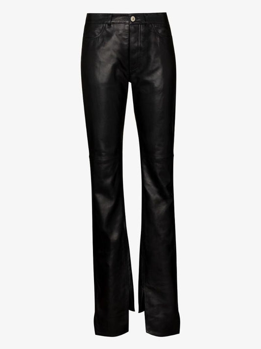 Black Split Hem Leather Trousers