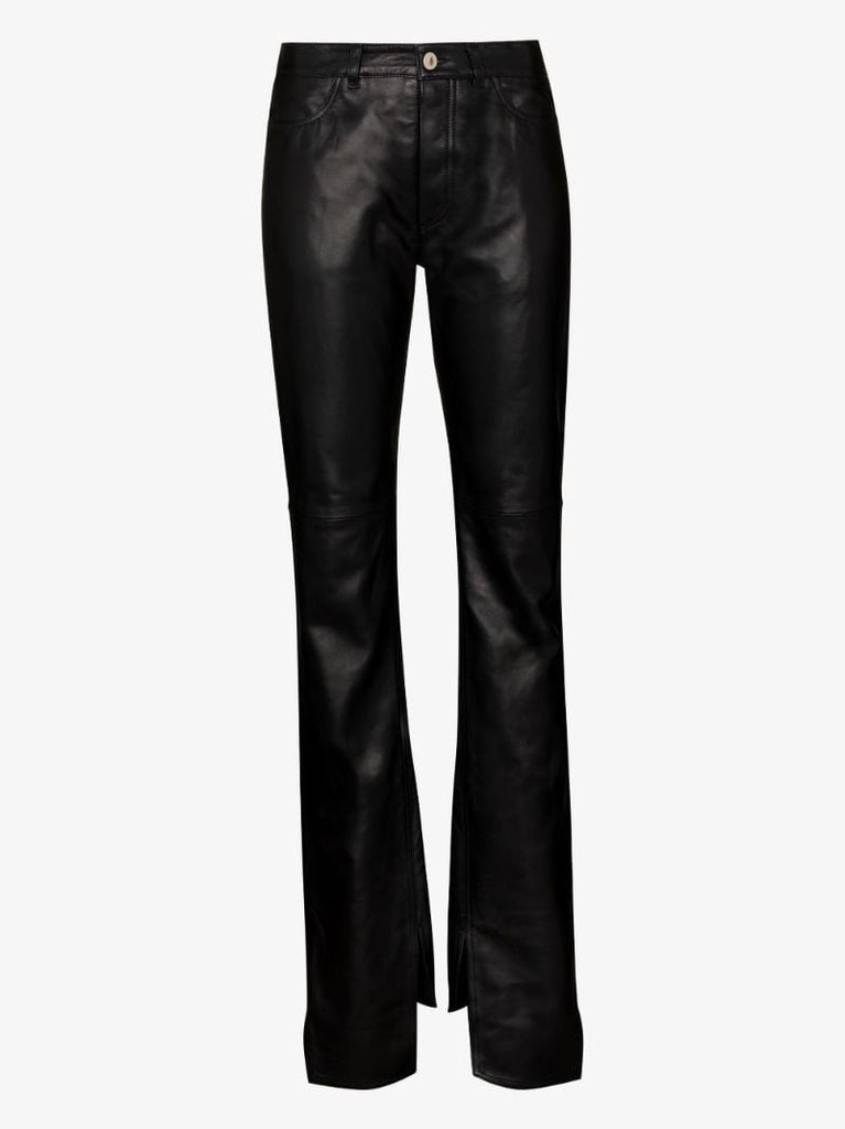 Black Split Hem Leather Trousers