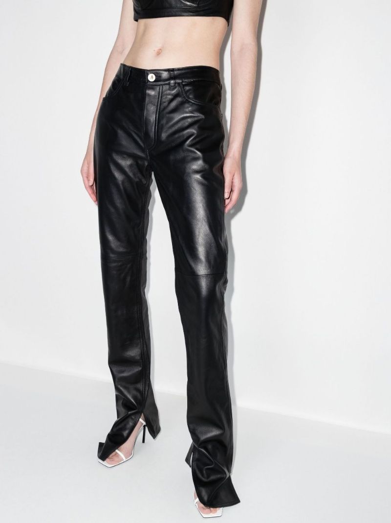 Black Split Hem Leather Trousers