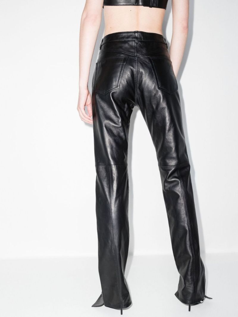 Black Split Hem Leather Trousers