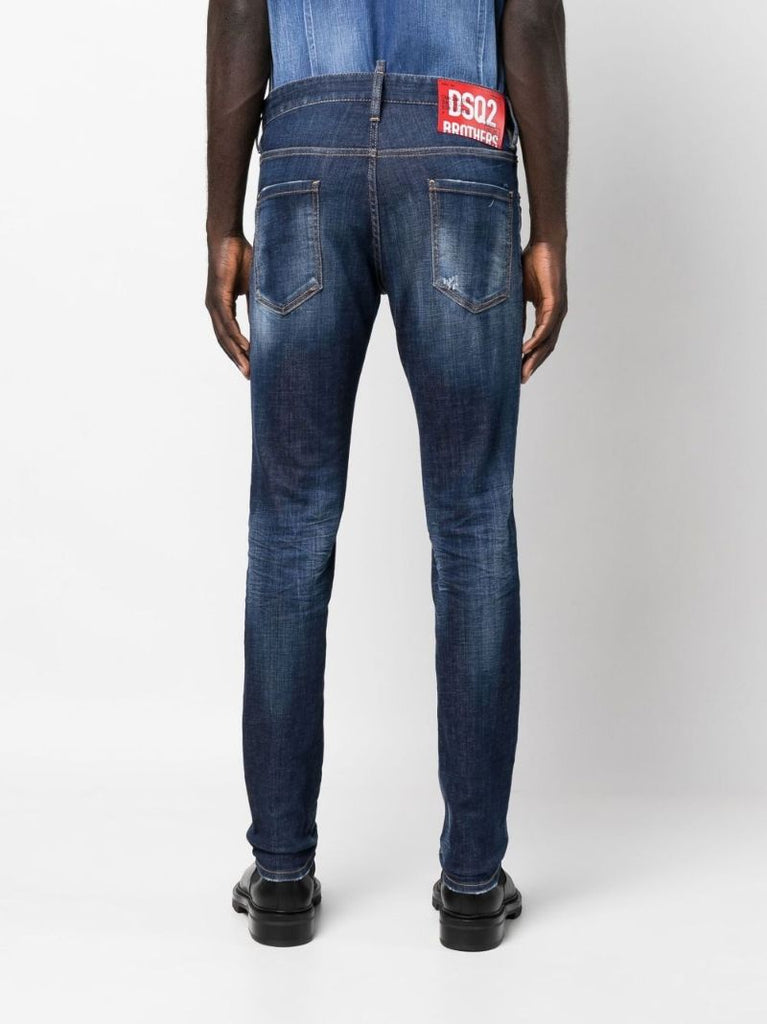 Blue Dsquared2 Tidy Biker Logo Lettering Jeans