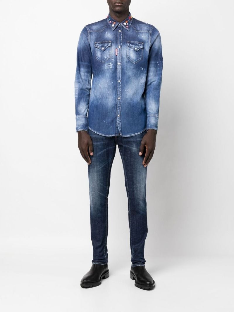 Blue Dsquared2 Tidy Biker Logo Lettering Jeans