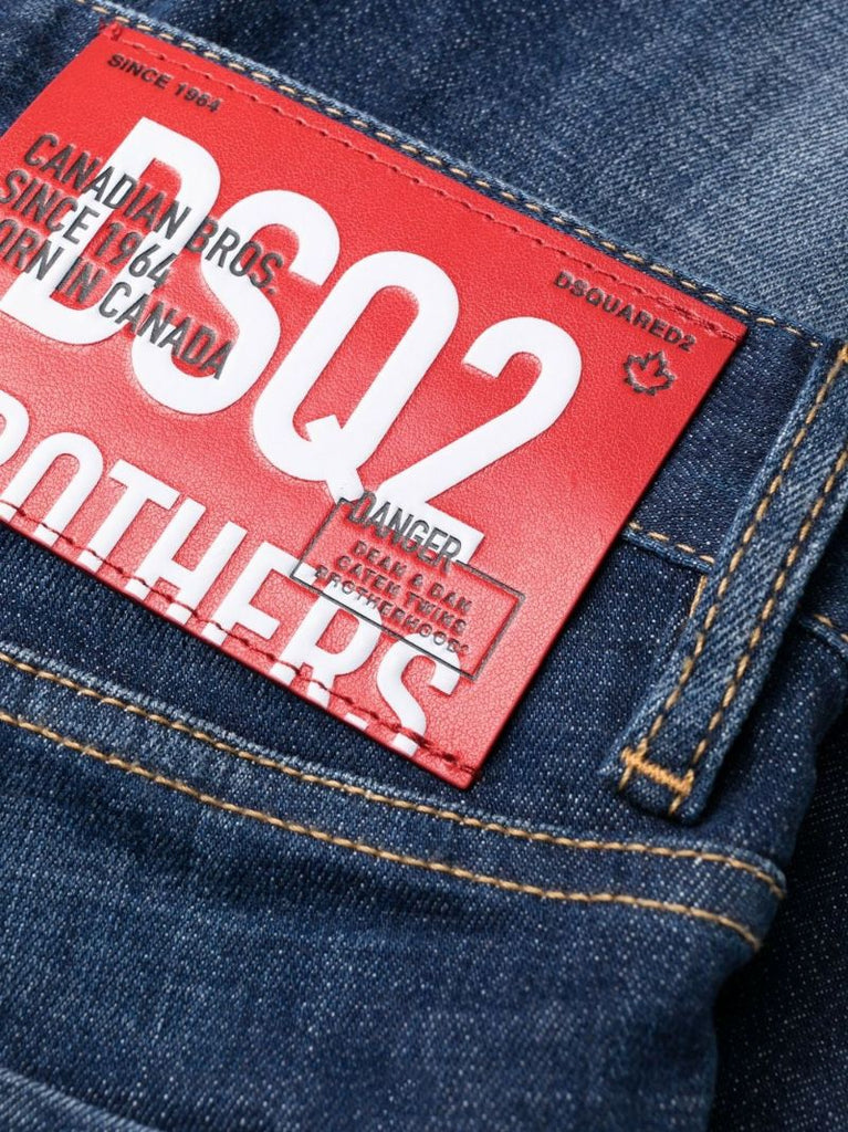 Blue Dsquared2 Tidy Biker Logo Lettering Jeans