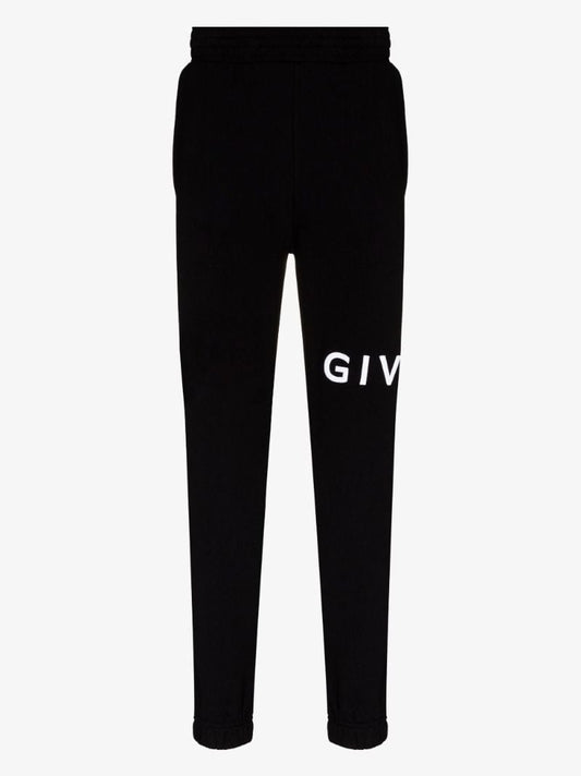 Black Logo Embroidered Cotton Track Pants