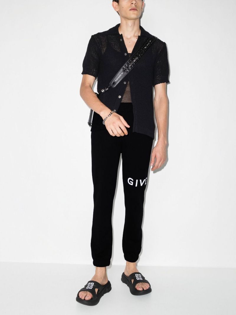 Black Logo Embroidered Cotton Track Pants