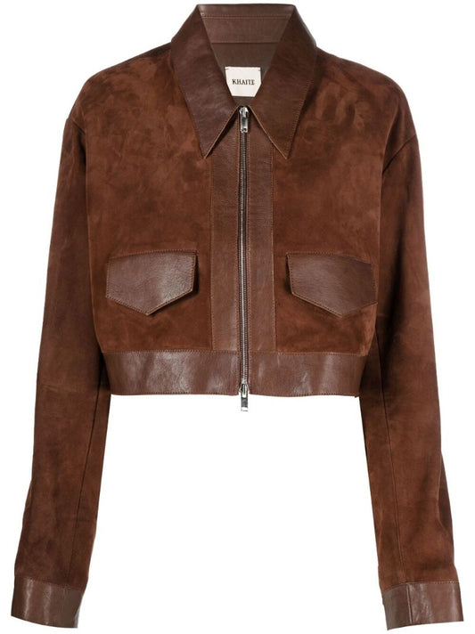 Brown Combly Cropped Suede Jacket